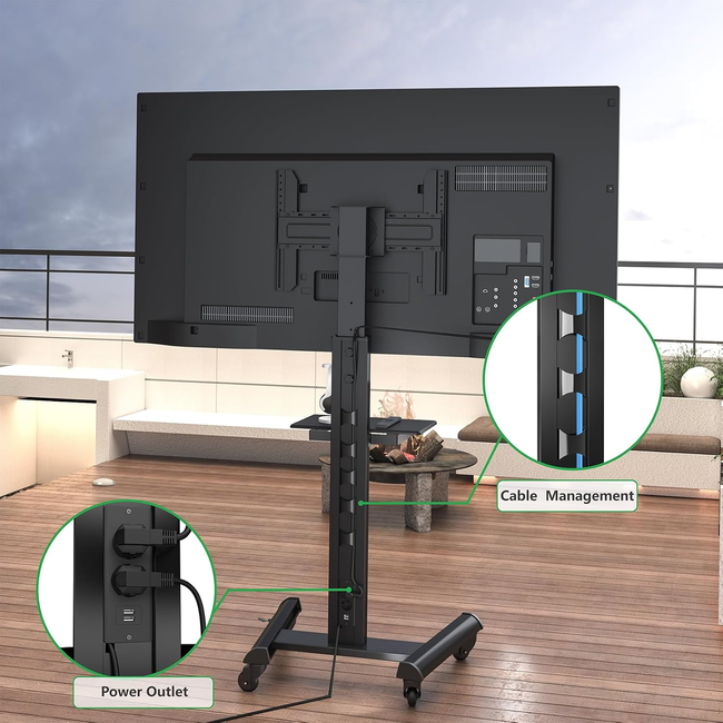 XTRARM Proton 500  Verrijdbare TV Vloerstandaard Zwart - Met 2 stopcontacten en 2 USB poorten