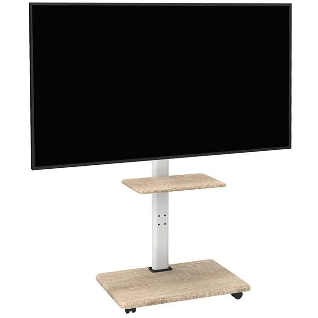 XTRARM Delphos TV Vloerstandaard   Wit Eiken Verrijdbaar