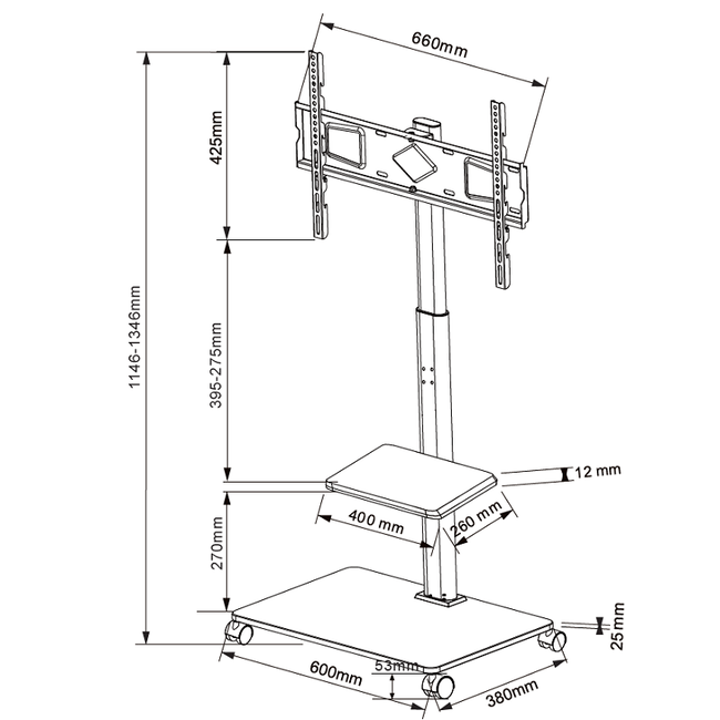 XTRARM Delphos TV Vloerstandaard   Wit Eiken Verrijdbaar