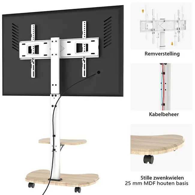 XTRARM Stellar TV Vloerstandaard  Wit Eiken Verrijdbaar
