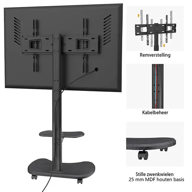 XTRARM Stellar TV Vloerstandaard  Zwart Verrijdbaar
