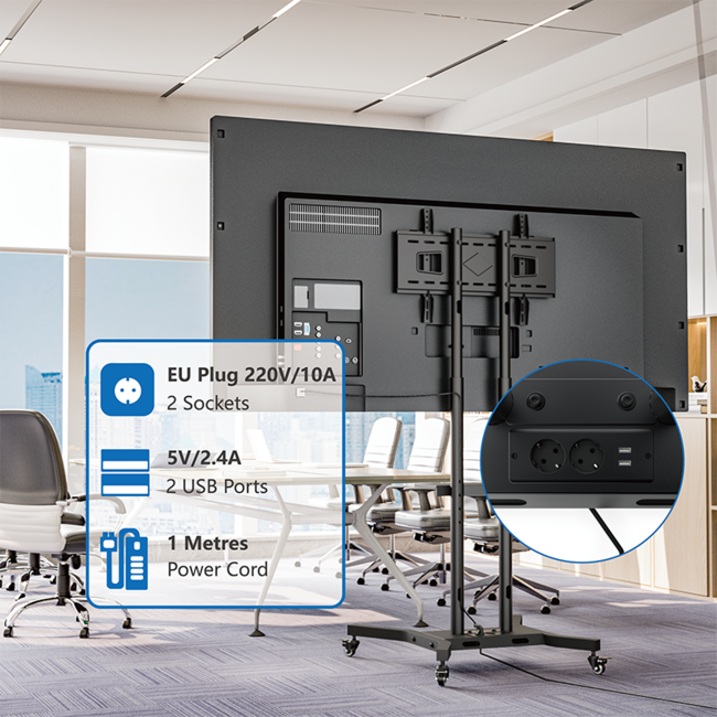 DQ Cato 600 TV Vloerstandaard  Verrijdbaar -  Met 2 stopcontacten en 2 USB  poorten