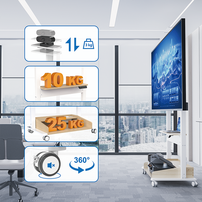 DQ Zelos Elektrische TV Vloerstandaard – Wit / Eiken – Voor TV’s van 37 t/m 86 inch