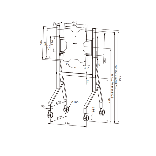 Neomounts FL50-515WH1 Samsung Flip trolley 55-65" - roteerbaar - snelle installatie