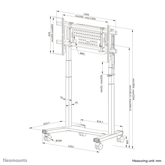 Neomounts FL55-975BL1 TV trolley 75-115" - gemotoriseerd