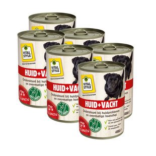 Huid en Vacht hondenvoeding blik 6x400 gram