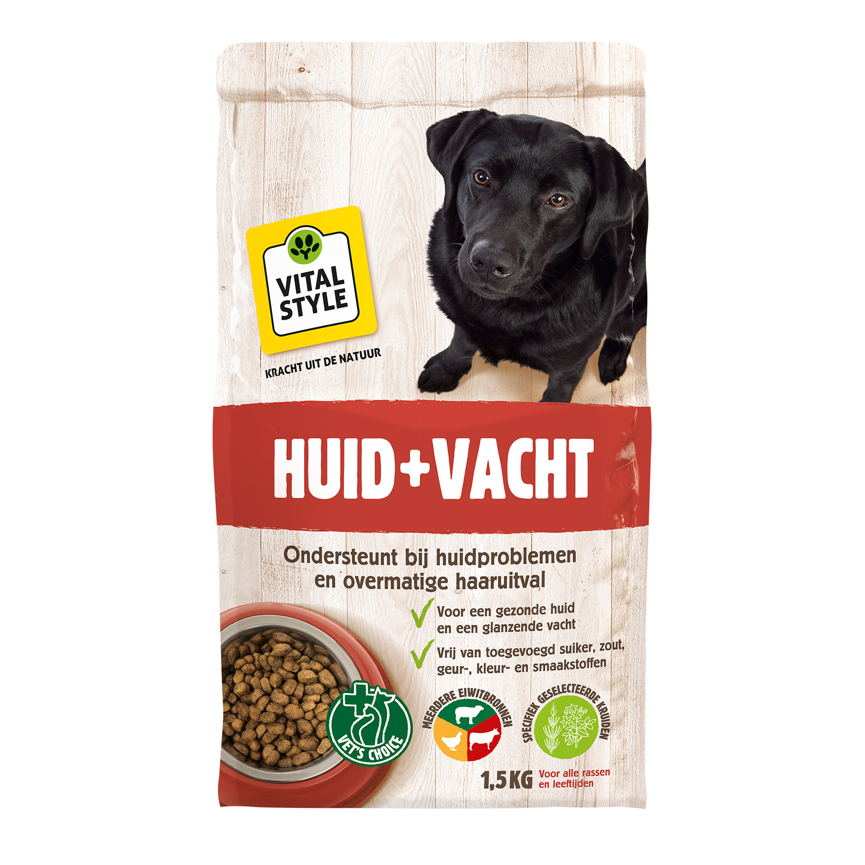 Negen cultuur catalogus VITALstyle Huid en Vacht hondenbrokken 1,5 kg | Aanbieding |  Ecodiervoeding.nl