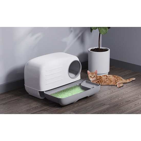 PETLUX Retro kattenbak grijs met lade