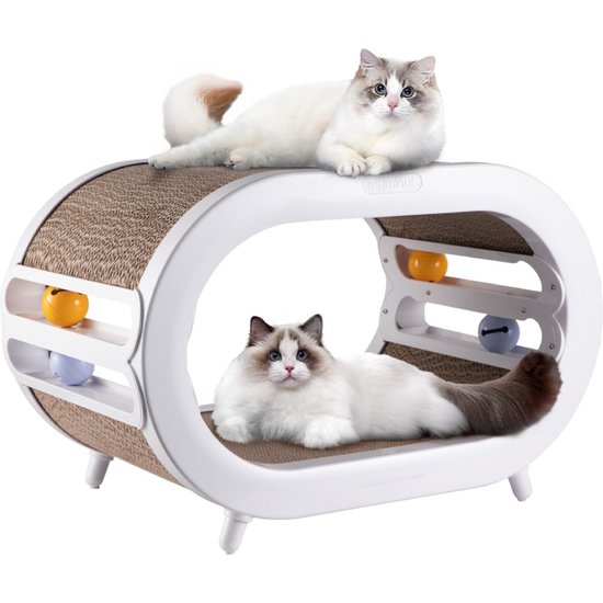 PETLUX 3-in-1 krabhuis met kattenspeeltje (wit)