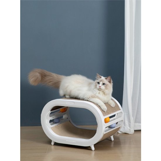 PETLUX 3-in-1 krabhuis met kattenspeeltje (wit)
