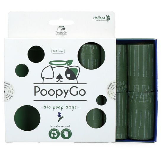 PoopyGo bio poepzakjes lavendel 8x15 stuks 21x33 cm