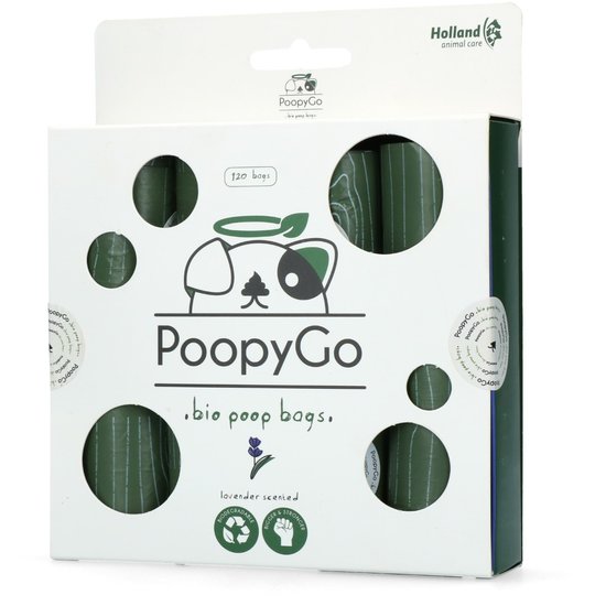 PoopyGo bio poepzakjes lavendel 8x15 stuks 21x33 cm