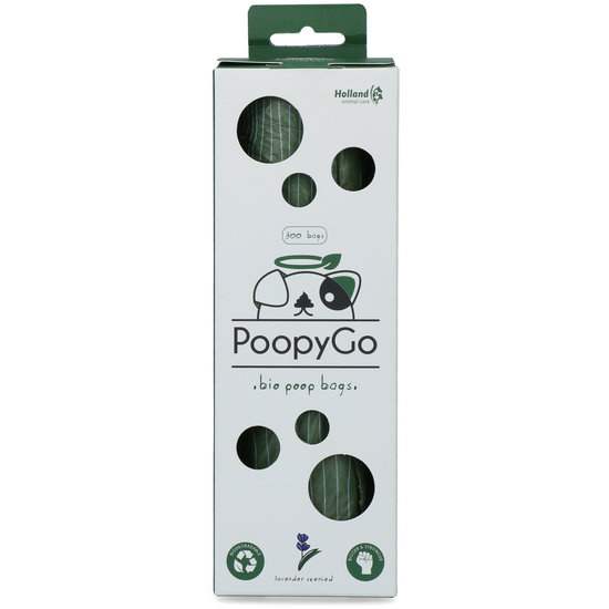 PoopyGo bio poepzakjes lavendel dispenser box 300 stuks 21x33 cm