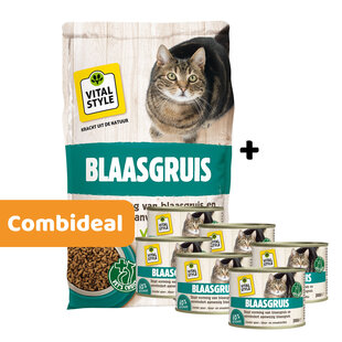 Blaasgruis brokken 4 kg + 6 blikjes natvoer (combi-deal)