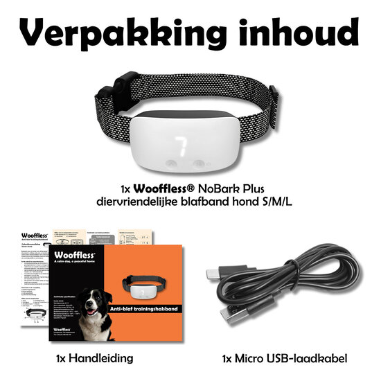 Wooffless® NoBark Plus diervriendelijke blafband hond S/M/L