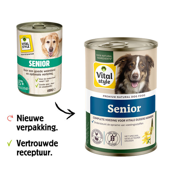 Vitalstyle Senior hondenvoeding blik 6x400 gram (tray)