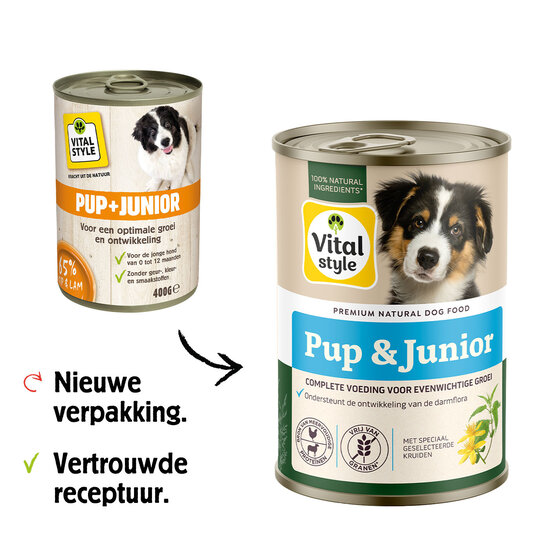 Vitalstyle Junior hondenvoeding blik 6x400 gram (tray)