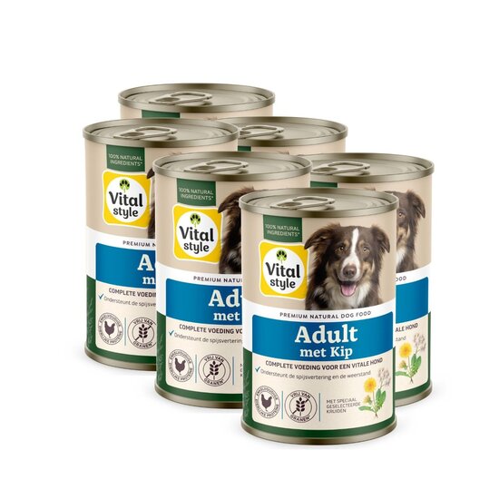 Vitalstyle Adult kip hondenvoeding blik 6x400 gram (tray)