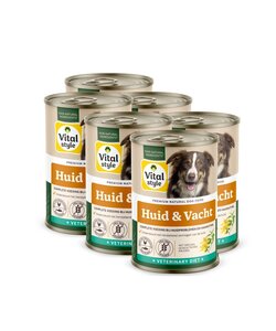 Huid en Vacht hondenvoeding blik 6x400 gram