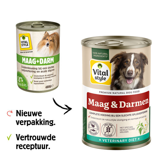 Vitalstyle Maag en Darm hondenvoeding blik 6x400 gram (tray)