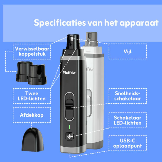 Fluffelz® Elektrische nagelvijl voor huisdieren oplaadbaar (zwart)