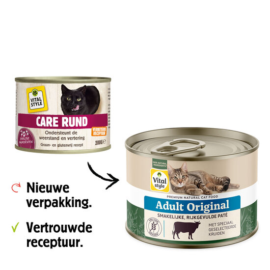 Vitalstyle kattenvoeding Adult met rund 6x200 gram (tray)