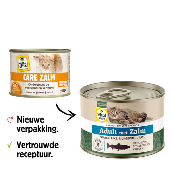 Vitalstyle kattenvoeding Adult met zalm 6x200 gram (tray)