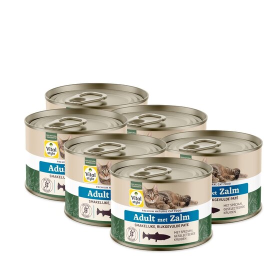 Vitalstyle kattenvoeding Adult met zalm 6x200 gram (tray)