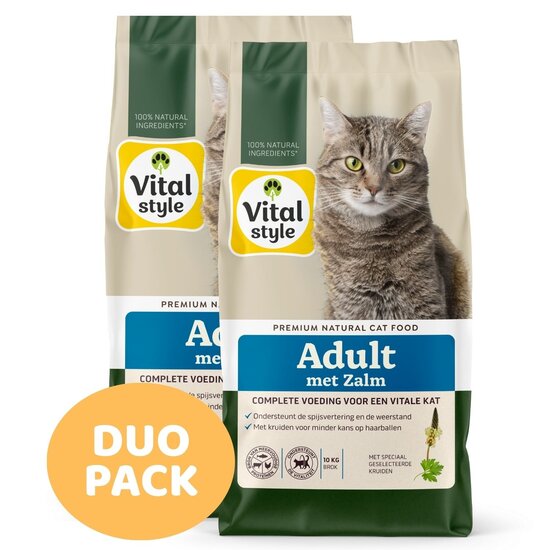 Vitalstyle Adult met zalm kattenbrokken 10 kg 2x10 kg (duopack) | Aanbieding