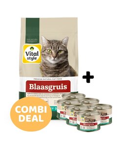 Blaasgruis brokken 3,5 kg + 6 blikjes natvoer (combi-deal)