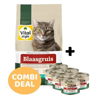 Blaasgruis brokken 3,5 kg + 6 blikjes natvoer (combi-deal)