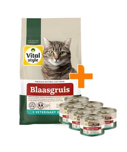 Blaasgruis brokken 3,5 kg + 6 blikjes natvoer (combi-deal)