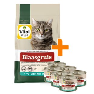 Blaasgruis brokken 3,5 kg + 6 blikjes natvoer (combi-deal)