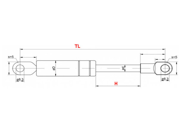 - Gasveer 140-350 oog-oog 500N - Gasveer 140-350 oog-oog 500N
