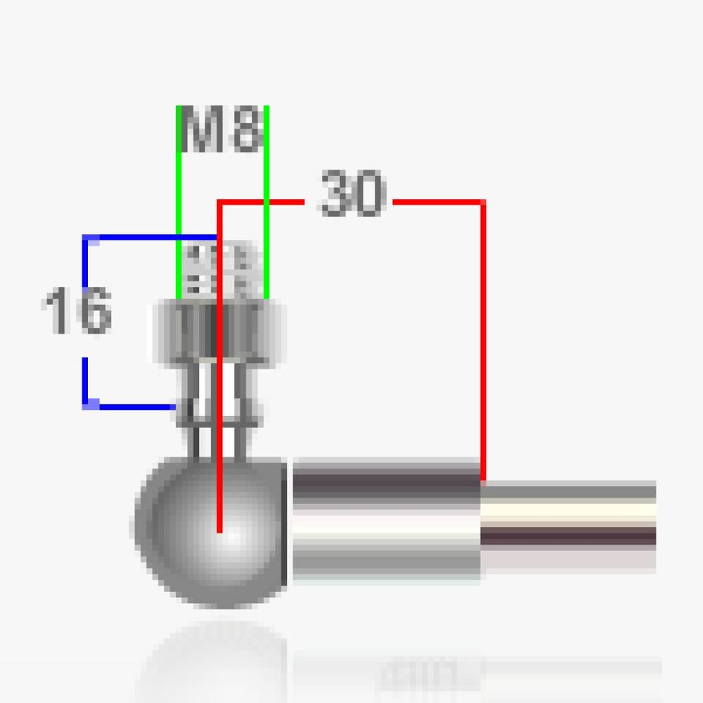 Kugelgelenk mit M8-Gewinde für Wandbolzen und M8-Prismenanschluss