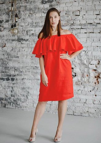 Stretch Linen L22 - bright red Stretch Linen L22 - bright red