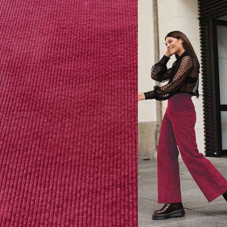 Katoen Corduroy Stretch AB19 - wijnrood Katoen Corduroy Stretch AB19 - wijnrood