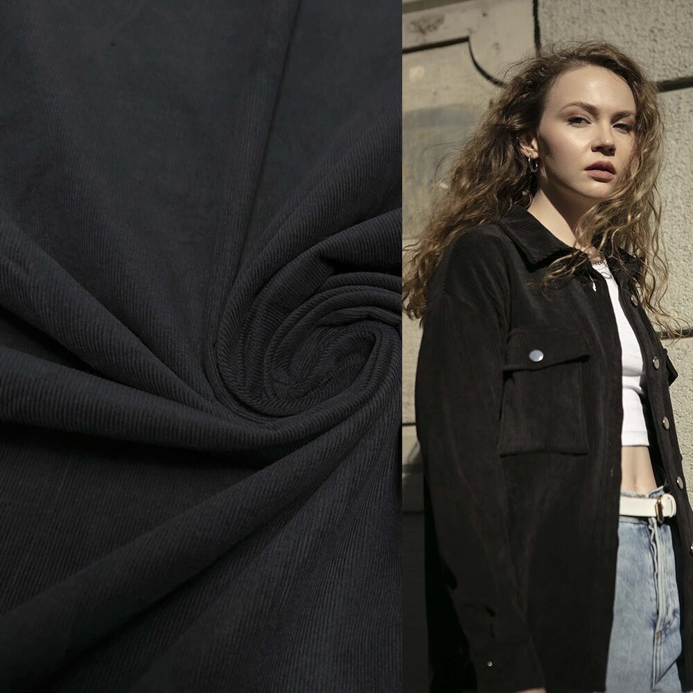 Velours côtelé fin en coton 4387 - noir