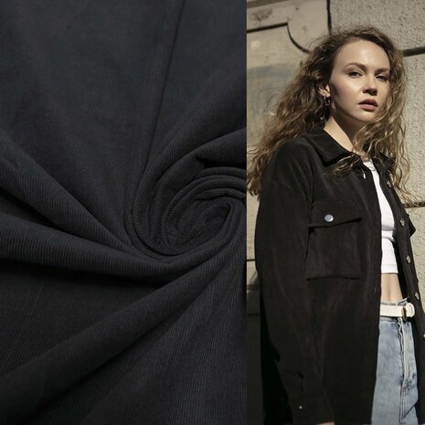 Velours côtelé fin en coton 4387 - noir