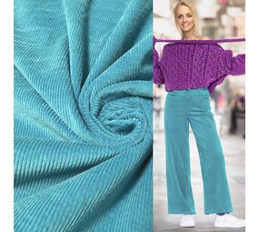 Katoen Corduroy Stretch AB37 - fel turquoise Katoen Corduroy Stretch AB37 - fel turquoise