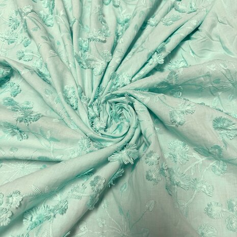 Katoen Batist Geborduurd 5041 - turquoise