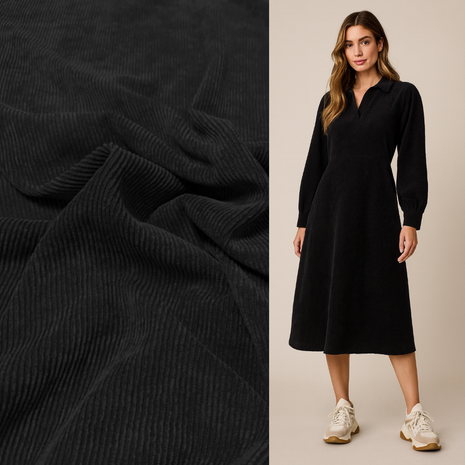 Corduroy Stretch - CS04 - Zwart Corduroy Stretch - CS04 - Zwart