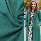 NJ COUPON - Gekookte Wol Uni CW42 - petrol  140X 150CM