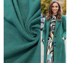 NJ COUPON - Gekookte Wol Uni CW42 - petrol  140X 150CM