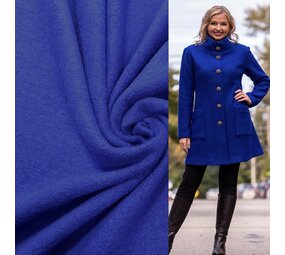 NJ COUPON - Gekookte Wol Uni CW44 - kobalt blauw  95x150CM