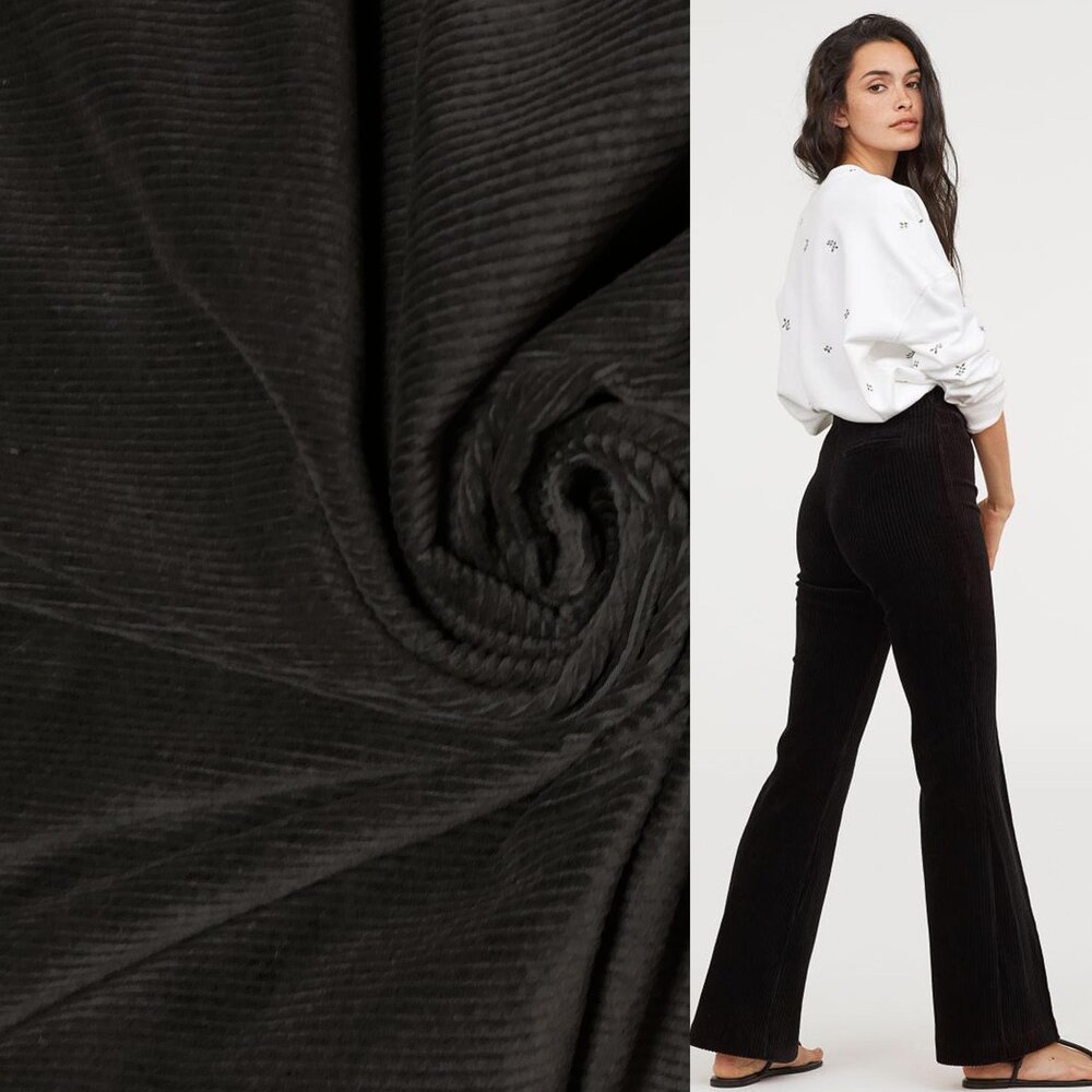 COUPON NJ - Velours côtelé extensible en coton AB03 - Noir 100 x 140 cm