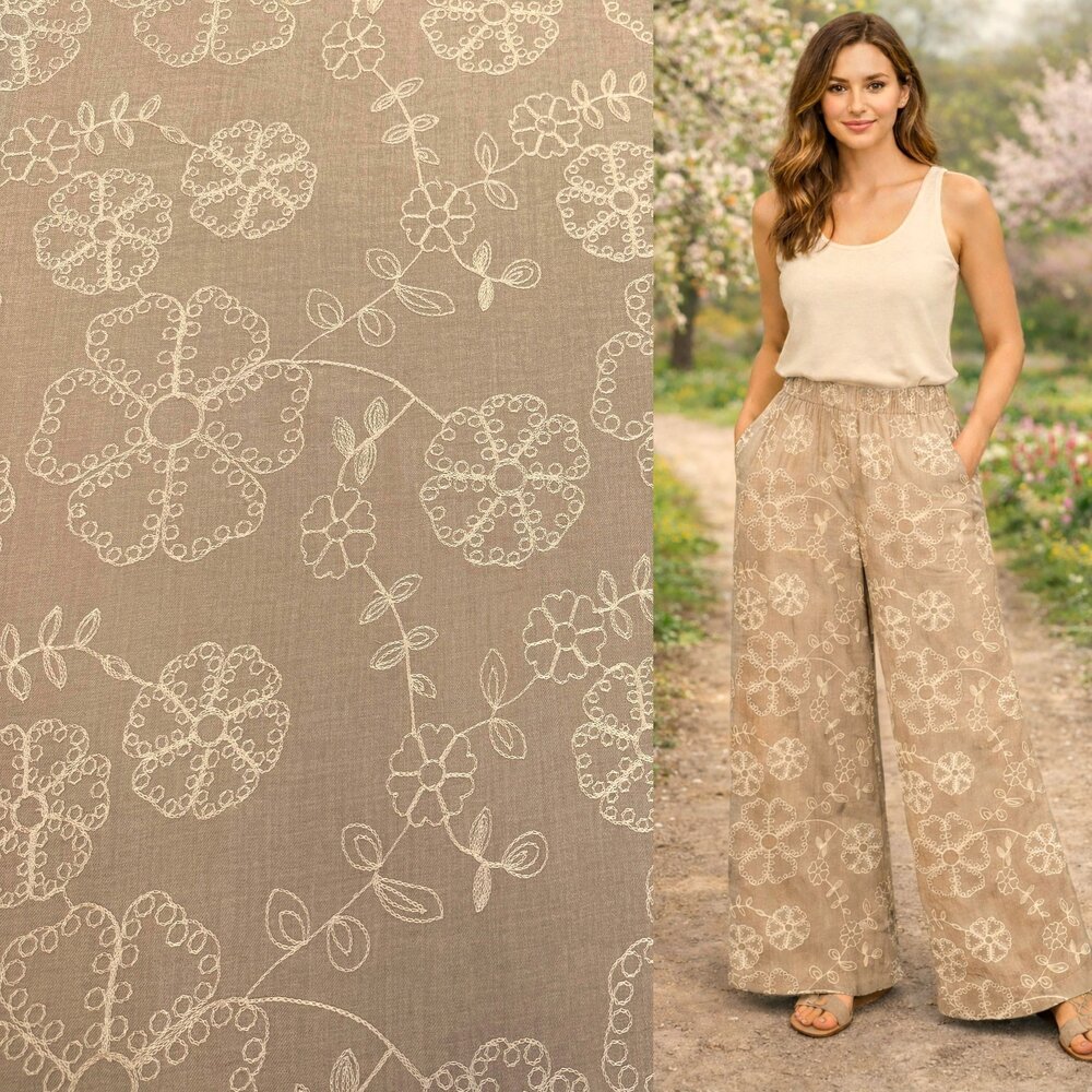 Linen Look Embroidered 5443