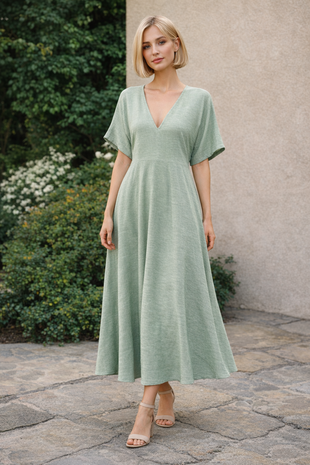 Sergé de lin et viscose 5493 - Vert olive clair