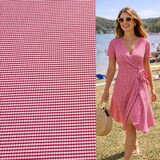Viscose Stretch Geruit 5495 - fuchsia/wit