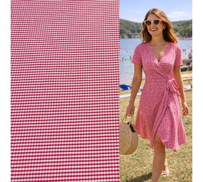 Viscose extensible à carreaux 5495 - fuchsia/blanc